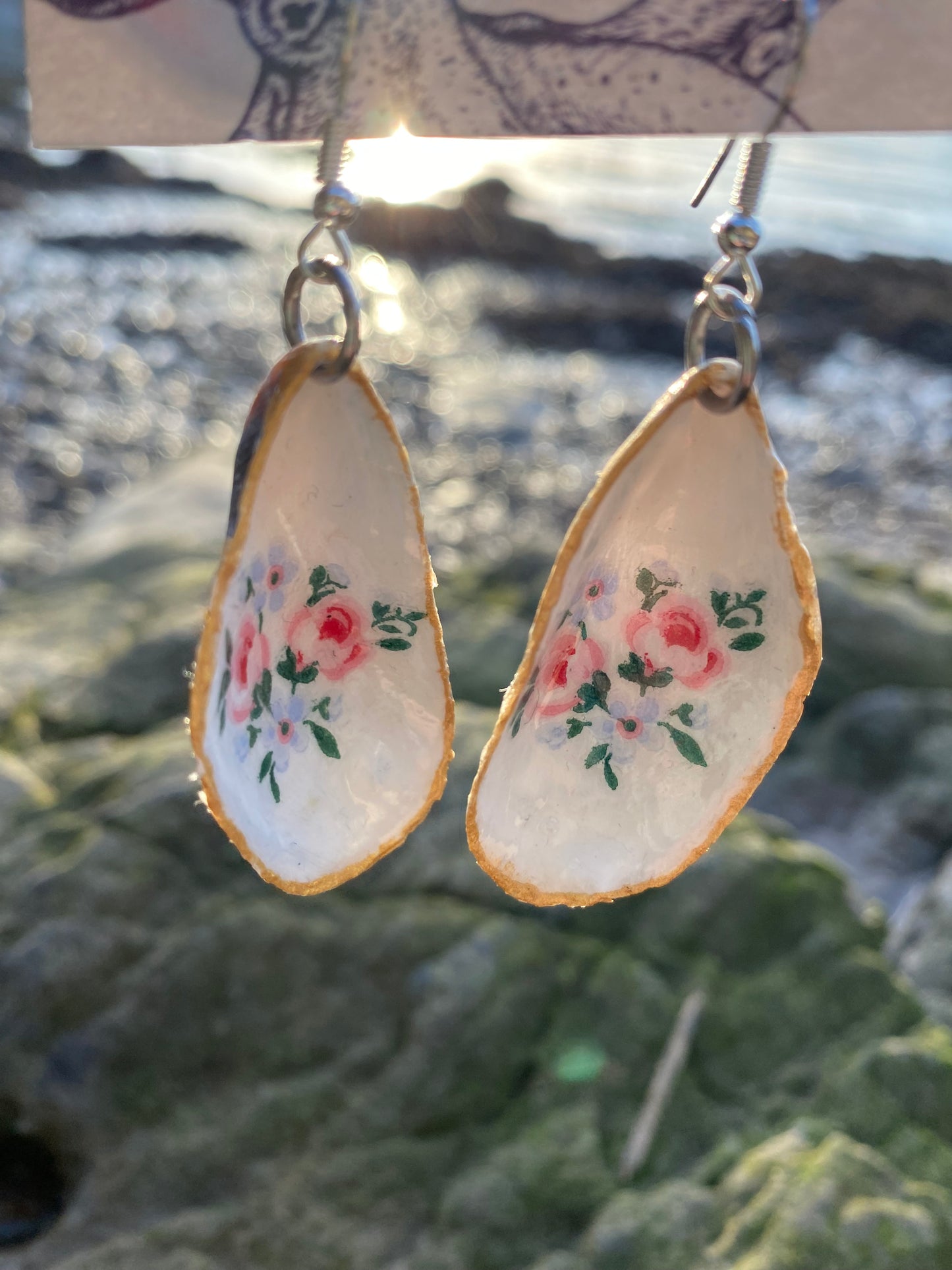 Vintage Rose Mussel Shell Earrings - Hollicombe, Devon